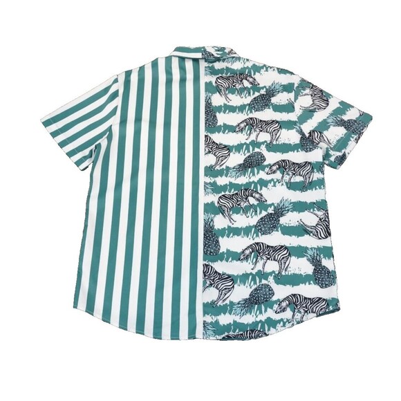 VATPAVE Mens Striped Zebra Pineapple Button Down Shirt M Artsy Hawaiian Party - Picture 2 of 7